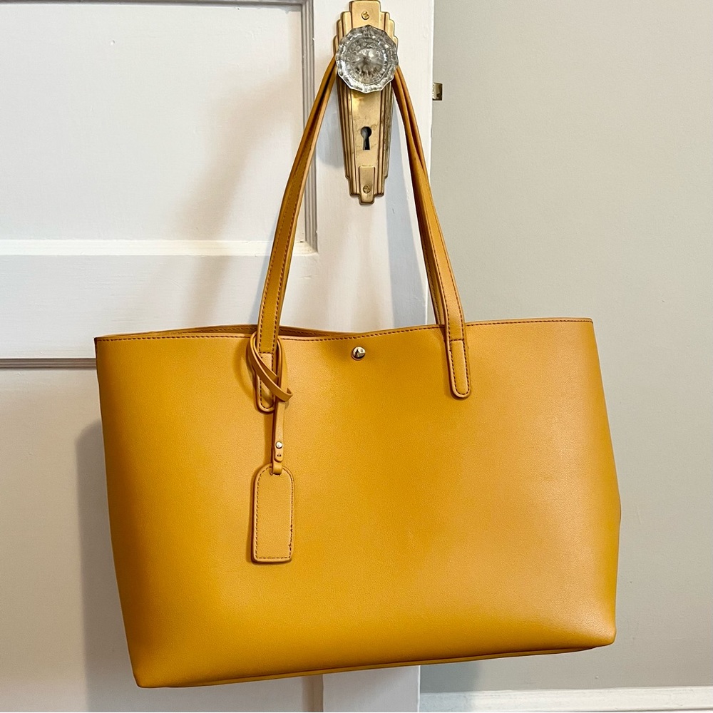 Sole Society Mustard Yellow Faux Leather Tote with Pouch
